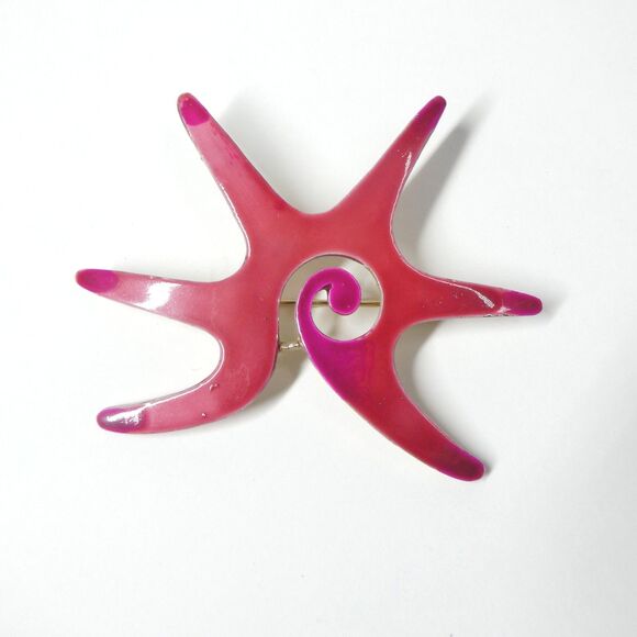Abstract Starburst Spiral Sun Pin Pink Red Enamel Brooch Vintage MCM Retro - Picture 1 of 7
